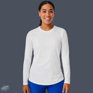 FIGS Women’s Long Sleeve Crewneck Underscrub Tee/ T-Shirt – White – NWT